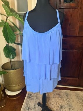 Bal Harbour Swim 3X Sky Triple Tier Tankini &Aqua Couture Curvy 3X Black Bottom